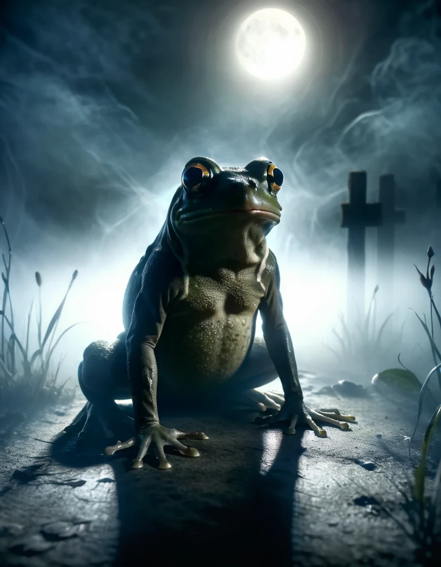 a frog with glowing white eyes, sitting in a ponod <lora:ral-ertmsphr:1> ral-ertmsphr