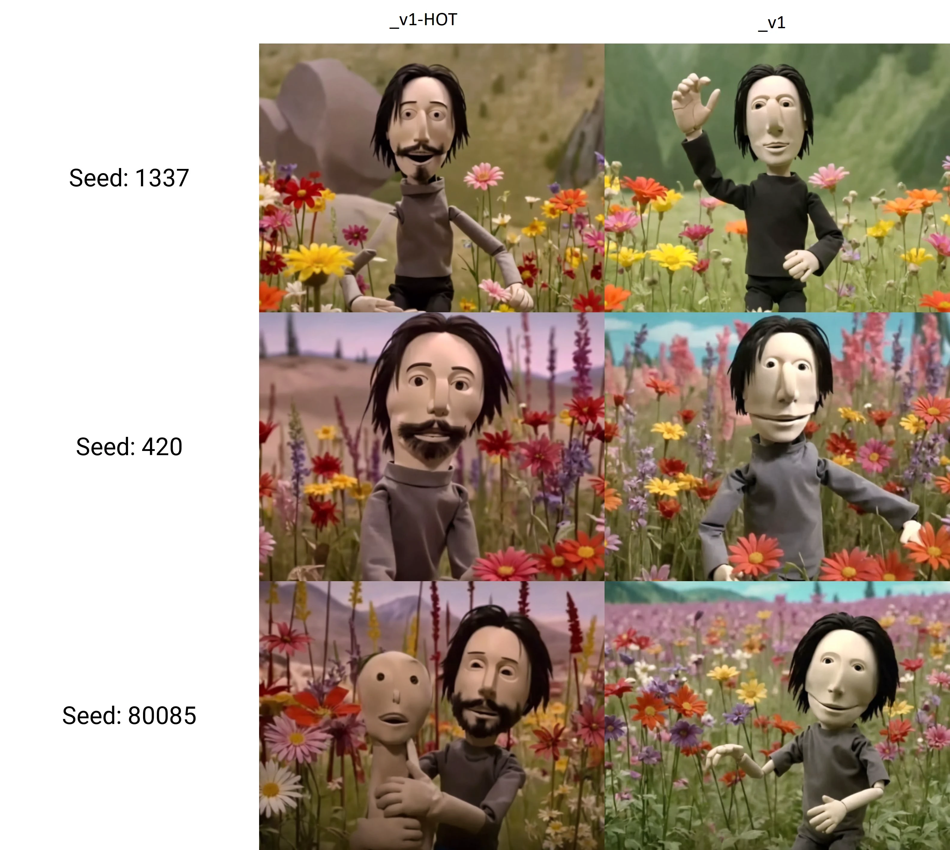 keanu reeves puppet in a meadow of beautiful flowers in a creepy and unsettling kids tv show <lora:UNSTL_KIDS_TV_v1-000010:1>