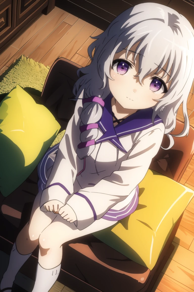 masterpiece, consistent background, indoors,
<lora:black_bullet Midori Fuse:0.7> Midori Fuse, sitting on sofa, drone pov, dutch angle, from above, looking at viewer