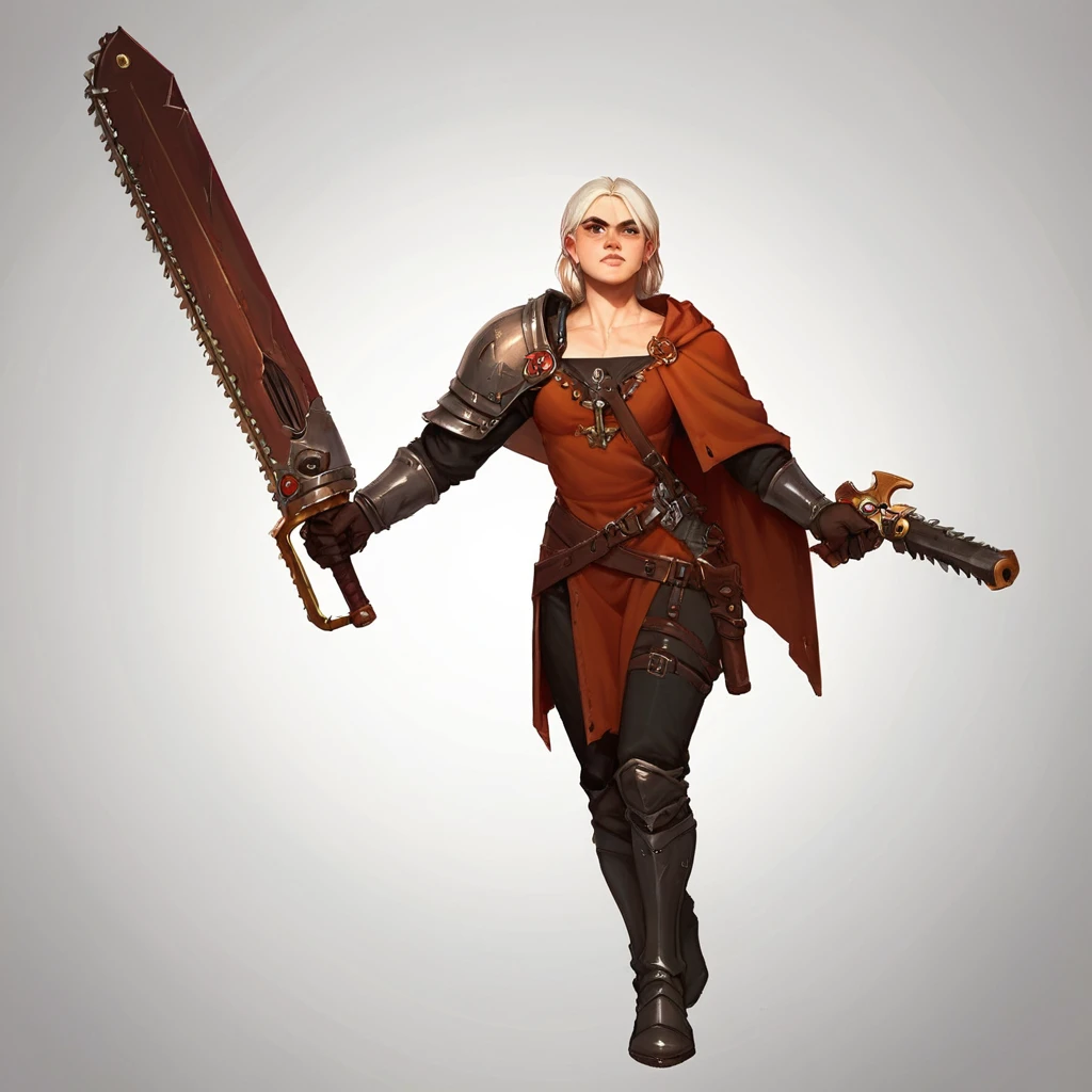 score_9, score_8_up, score_7_up, source_cartoon, a person holding a 40kchainsword