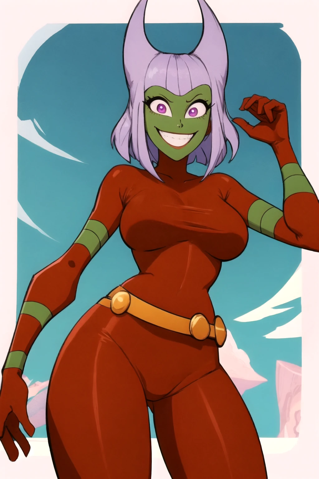 buttwitch, 1girl, red_bodysuit, smile, belt <lora:ButtwitchV1-000005:0.99>, beautiful, (masterpiece:1.2), (best quality:1.2)