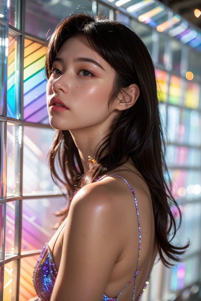 A 28-year-old Asian girl,Upper body view,Surrounded by a vibrant display of rainbows,The background is a complex glass structure,The rainbows create a mesmerizing atmosphere,reflecting off the transparent surfaces,The scene is modern,colorful,and filled with a sense of wonder,Detailed,magical,
1girl,best quality,masterpiece,illustration,an extremely delicate and beautiful,CG,unity,8k wallpaper,Amazing,finely detail,masterpiece,official art,extremely detailed CG unity 8k wallpaper,incredibly absurdres,huge filesize,ultra-detailed,highres,extremely detailed,beautiful detailed girl,realistic,<lora:rainbow glass_20240305204338:0.8>,