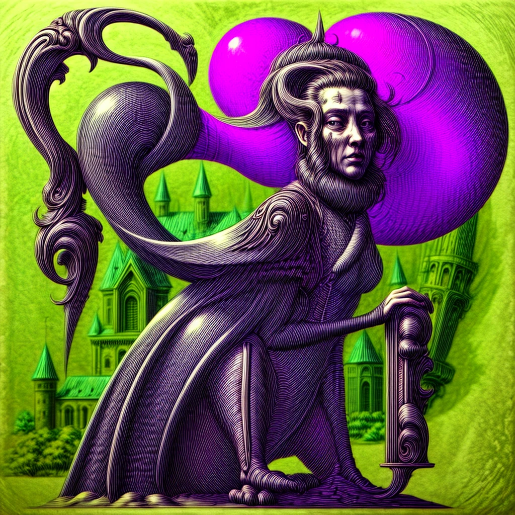 pretty girl, castle behind, engrave, <lora:LCM_LoRA_Weights_SD15:1>, <lora:difConsistency_detail:2> detail, <lora:Grotesque_Bierpfaff_Style_05:1>, grotesque style, sharp, black and white, lineart, on black background