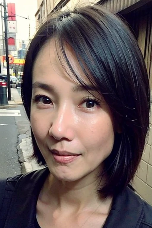 Best quality,masterpiece,ultra high res,(photorealistic:1.2),1girl,in the dark,deep shadow,low key,slim body,japanese street alley,dynamic pose,face closeup,<lora:jessie_chang:0.9>,medium hair,