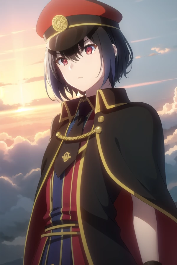 detectivehel, <lora:detective hel s1-lora-nochekaiser:1>,
hel, short hair, bangs, black hair, (red eyes:1.3), gradient hair,
BREAK hat, pantyhose, necktie, cape, uniform, black pantyhose, military, military uniform, peaked cap, black necktie, military hat, black cape,
BREAK outdoors,
BREAK looking at viewer, dynamic pose,
BREAK <lyco:GoodHands-beta2:1>, (masterpiece:1.2), best quality, high resolution, unity 8k wallpaper, (illustration:0.8), (beautiful detailed eyes:1.6), extremely detailed face, perfect lighting, extremely detailed CG, (perfect hands, perfect anatomy),
