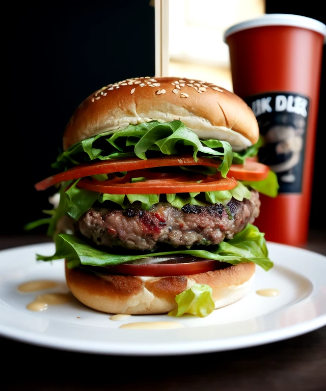 juicy burger, dark cinematic, Kodak RAW