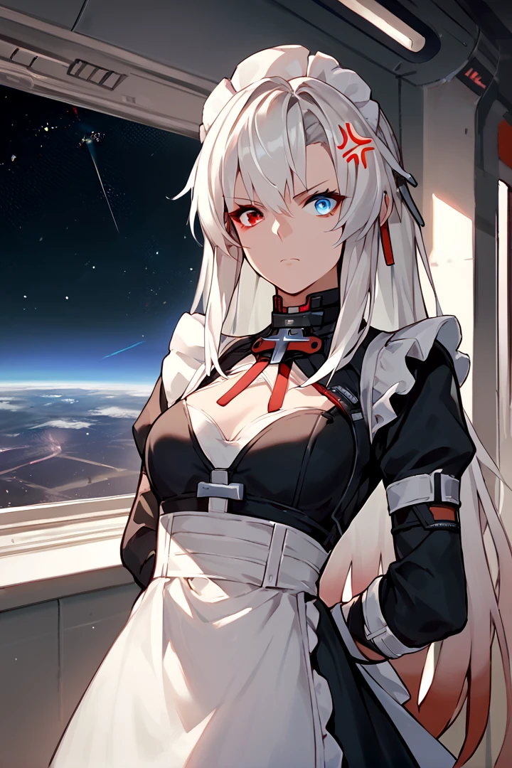 score_9, score_8_up, score_7_up, source_anime, solo, three-quarter portrait, portrait, maid, cowboy shot, space station, cross-popping vein, space, window, cafe, restaurant, long hair, white hair, gradient hair, hair ornament, heterochromia, red eyes, blue eyes,
<lora:crimsonweave-step00003600:1>