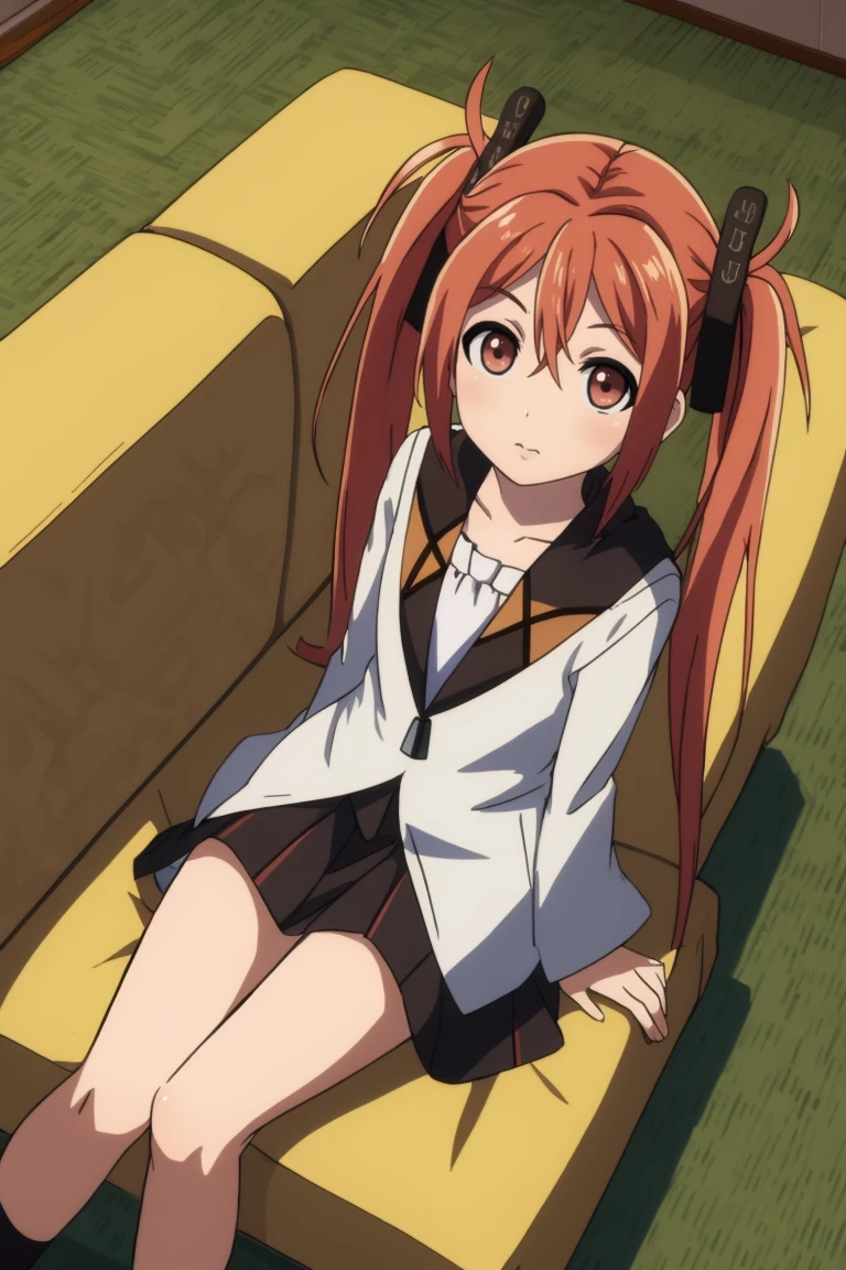 masterpiece, consistent background, indoors,
<lora:black_bullet enju aihara:0.7> enju aihara, sitting on sofa, drone pov, dutch angle, from above, looking at viewer