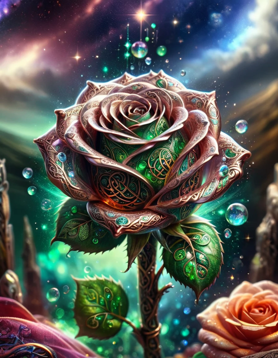 macro photo, sparkling magical fantasy glass rose dewdrop, very detailed, amazing quality, intricate, cinematic light, highly detail, beautiful, surreal, dramatic, galaxy fantasy colors <lora:ral-cltc:1> ral-cltc