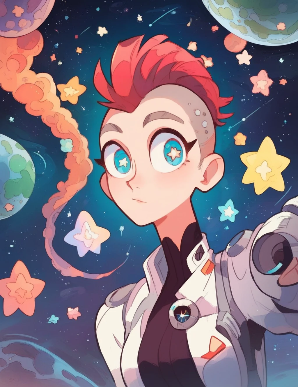 cute woman flowing in space, planets, shooting stars, mohawk
score_8_up <lora:last-000005:1>