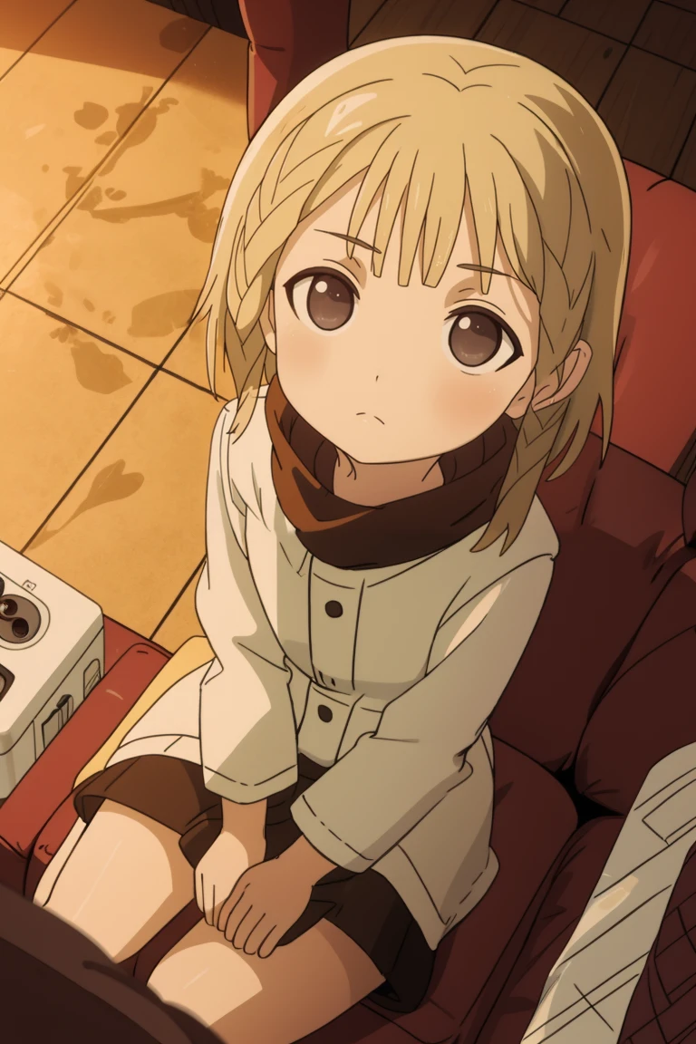 masterpiece, consistent background, indoors,
<lora:black_bullet Kayo Senju:0.7> Kayo Senju, sitting on sofa, drone pov, dutch angle, from above, looking at viewer
