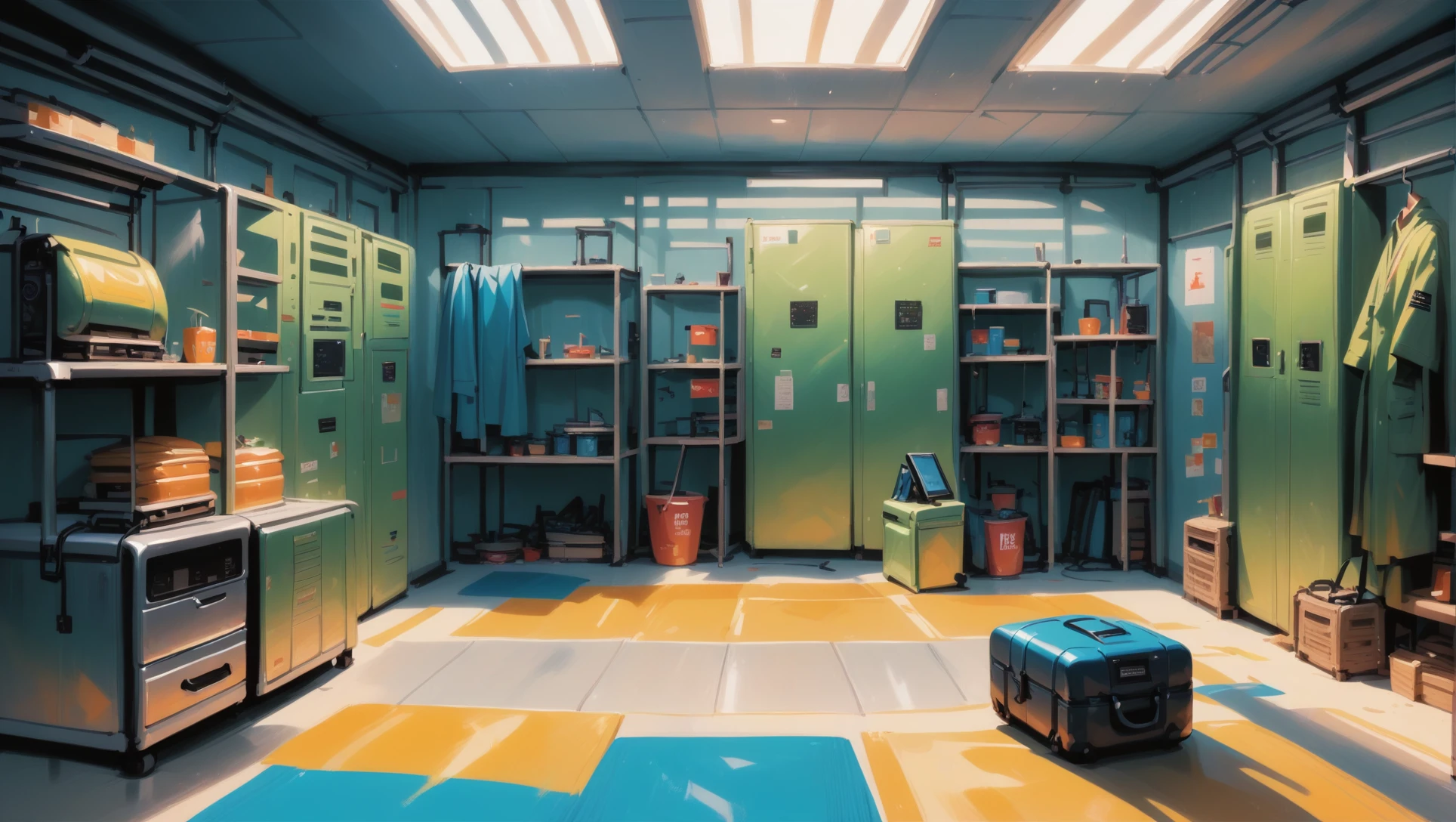 score_9, score_8_up, score_7_up, score_6_up, score_5_up, score_4_up, (source_anime:0.5), digital painting, Radio and Satellite Communications Room \(room\) in a sprawling scifi village at the beginning of time, vibrant idyllic color scheme<lora:EnvyEponynmousXL01:1>