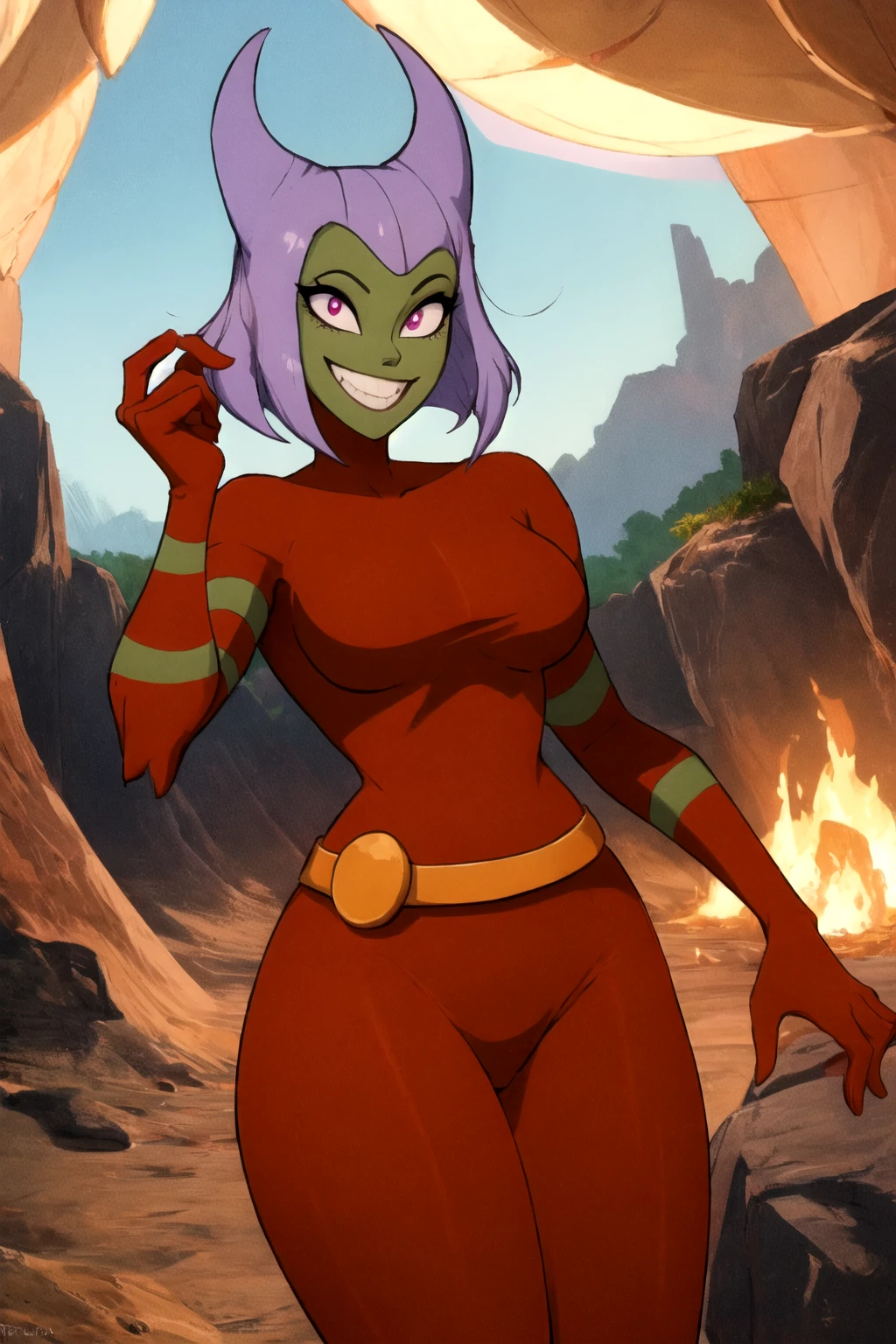 buttwitch, 1girl, red_bodysuit, smile, belt <lora:ButtwitchV1-000005:0.99>, beautiful, (masterpiece:1.2), (best quality:1.2)