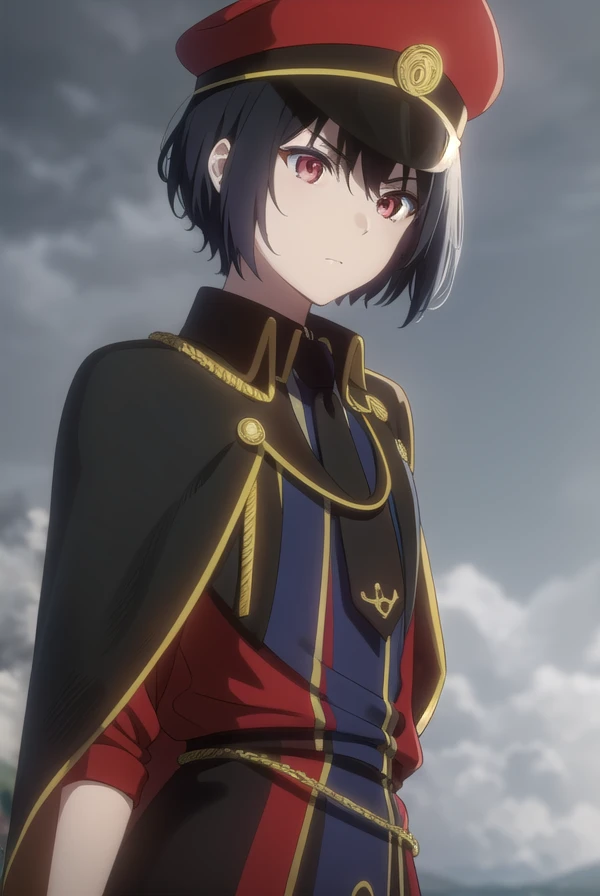 detectivehel, <lora:detective hel s1-lora-nochekaiser:1>,
hel, short hair, bangs, black hair, (red eyes:1.3), gradient hair,
BREAK hat, pantyhose, necktie, cape, uniform, black pantyhose, military, military uniform, peaked cap, black necktie, military hat, black cape,
BREAK outdoors,
BREAK looking at viewer, dynamic pose,
BREAK <lyco:GoodHands-beta2:1>, (masterpiece:1.2), best quality, high resolution, unity 8k wallpaper, (illustration:0.8), (beautiful detailed eyes:1.6), extremely detailed face, perfect lighting, extremely detailed CG, (perfect hands, perfect anatomy),