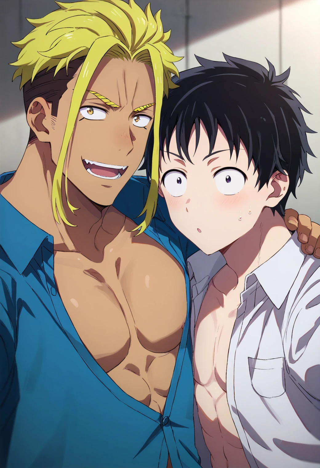 selfie, 2boys, BREAK
tendouakira, white shirt, open jacket, and
ryuuzakikenichiro, blue shirt, open shirt, BREAK
<lora:zom100_ponyxl_v4:1>, score_9, score_8_up, score_7_up, score_6_up, anime