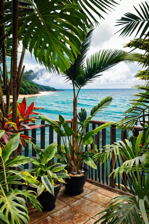 Craft an image of tropical trees against a backdrop of a sunny day, symbolizing the vitality and warmth of tropical environments.