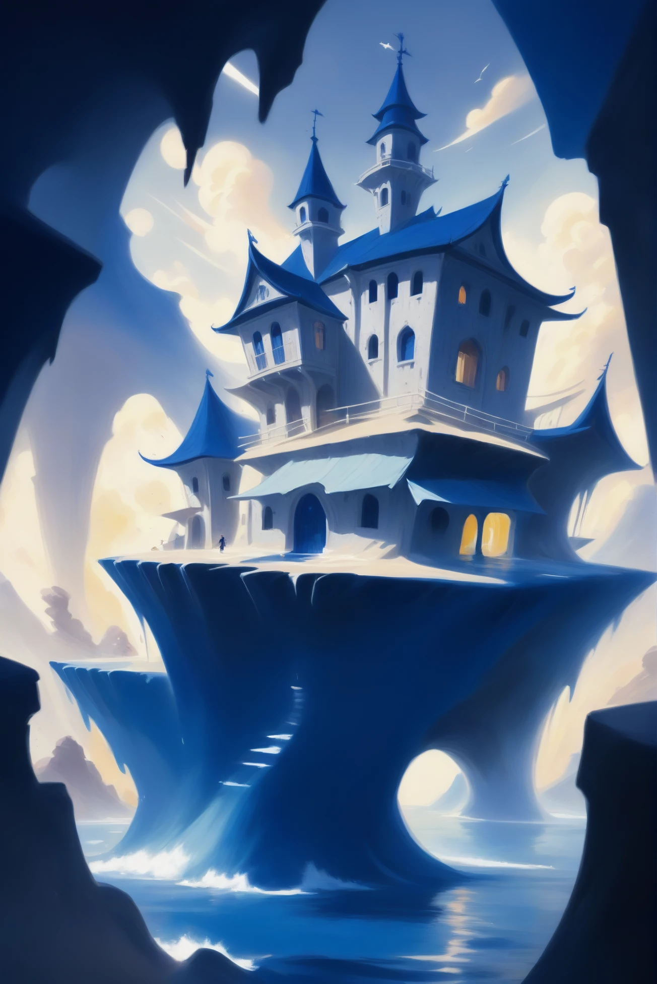 digital painting, a dilapidated,amazing fantasy topia<lora:EnvyBluesXL01:1>