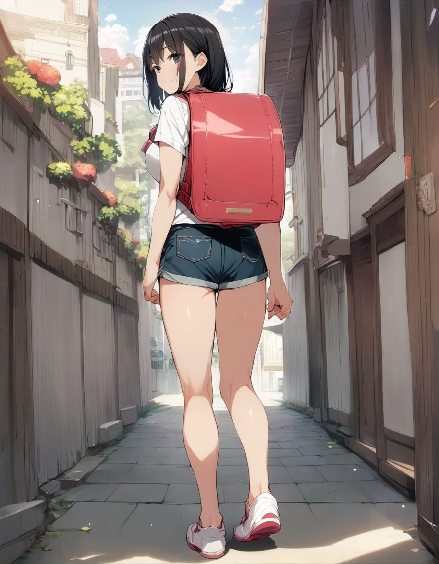 score_9, score_8_up, score_7_up, best quality, masterpiece, source_anime,
1girl, Japanese girl, friendly, smile, black hair, black eyes, big_eyes, large breast, full body, (red randoseru backpack:1.0), view from behind
<lora:PonyRandoseruXLv10:1>