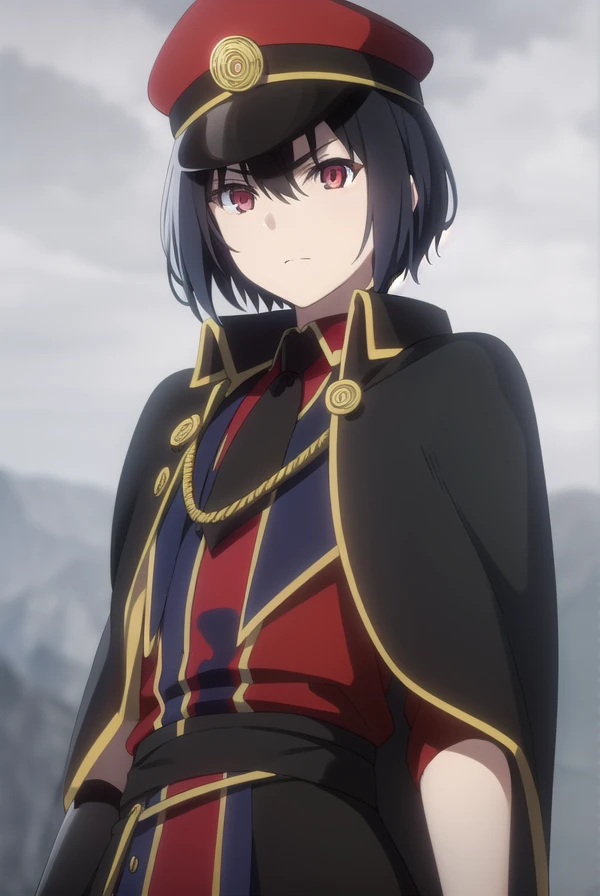 detectivehel, <lora:detective hel s1-lora-nochekaiser:1>,
hel, short hair, bangs, black hair, (red eyes:1.3), gradient hair,
BREAK hat, pantyhose, necktie, cape, uniform, black pantyhose, military, military uniform, peaked cap, black necktie, military hat, black cape,
BREAK outdoors,
BREAK looking at viewer, dynamic pose,
BREAK <lyco:GoodHands-beta2:1>, (masterpiece:1.2), best quality, high resolution, unity 8k wallpaper, (illustration:0.8), (beautiful detailed eyes:1.6), extremely detailed face, perfect lighting, extremely detailed CG, (perfect hands, perfect anatomy),