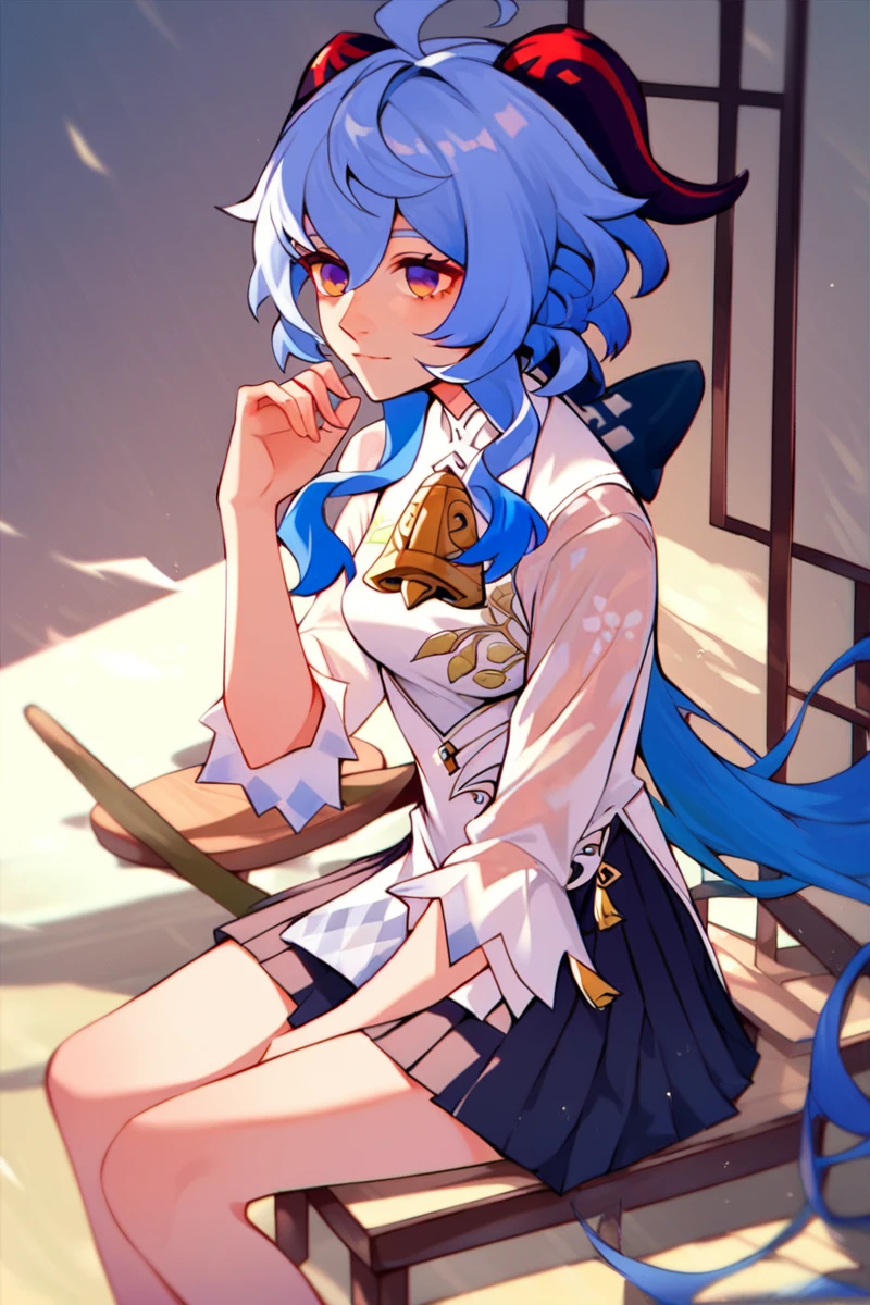 a girl sitting on seat,source anime,
<lora:ganyu_xicha_xl-000010:1>,ganyu,(xicha clothes),white shirt,black pleated skirt,
score_9,score_8_up,score_7_up,score_6_up,score_5_up,score_4_up,
