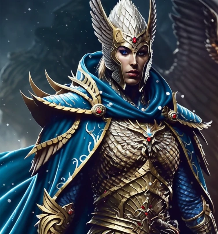 (masterpiece:1.2), (best quality,:1.2), 8k, HDR, ultra detailed, ((photorealistic)), perfect anatomy, professional light, cinematic lighting, fashion photography, ambient lighting,<lora:detail_slider_v4:2>, OverallDetail, (DarkFantasy:0.2), a ((male!)) WHighElf phoenix king, wearing intricate silver armor, blue cape, tall and conical helmet, <lora:WHighElf-10:1>, in the style of Warhammer Fantasy High Elves, epiCPhoto