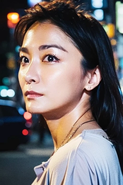 Best quality,masterpiece,ultra high res,(photorealistic:1.2),1girl,in the dark,deep shadow,low key,(photorealistic:1.2),taipei street alley,dynamic pose,face closeup,25 years old,<lora:amigo_chiang:0.9>,