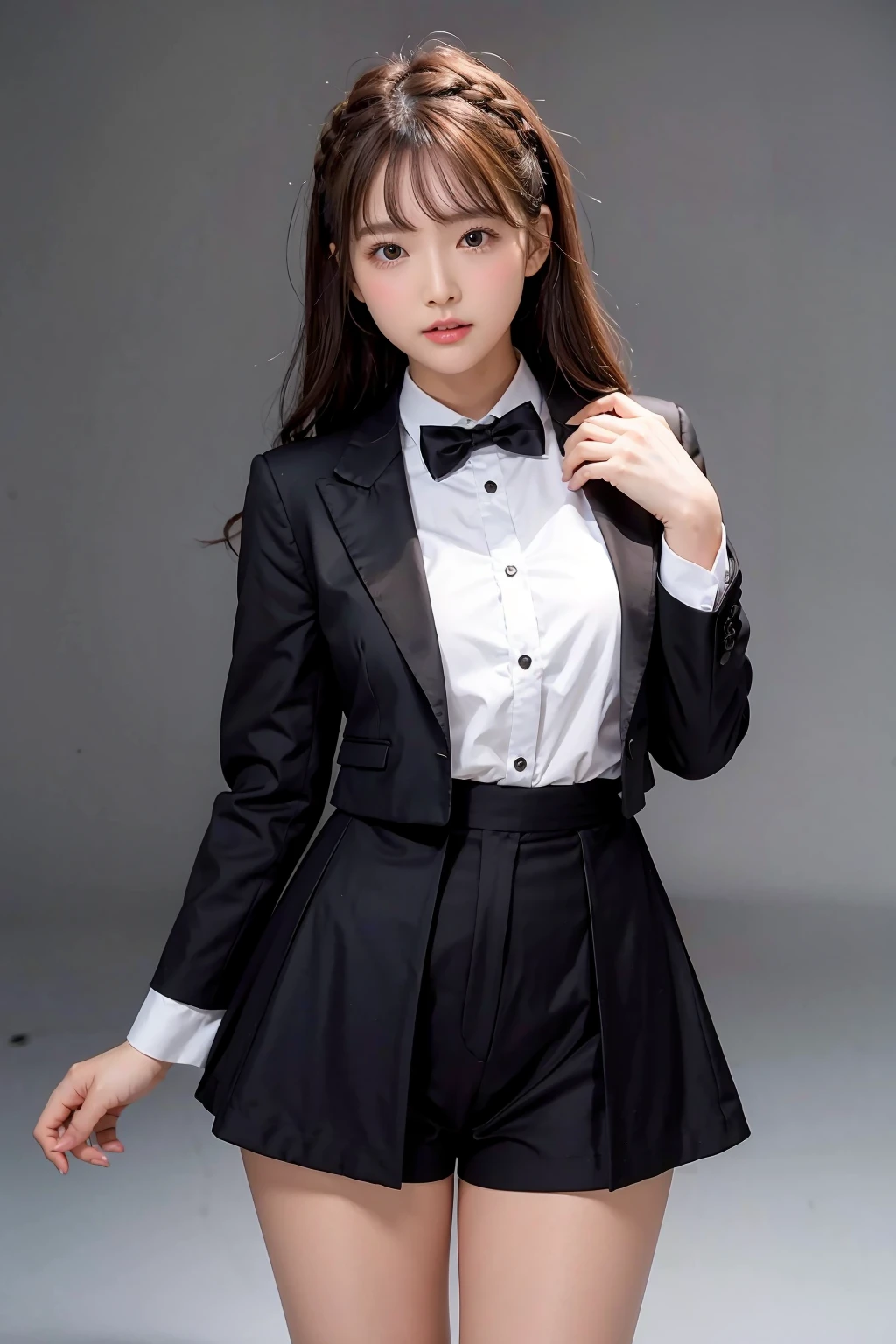 1girl, black random formal attire, white background, <lora:YuaMikami_Jav-02:1>