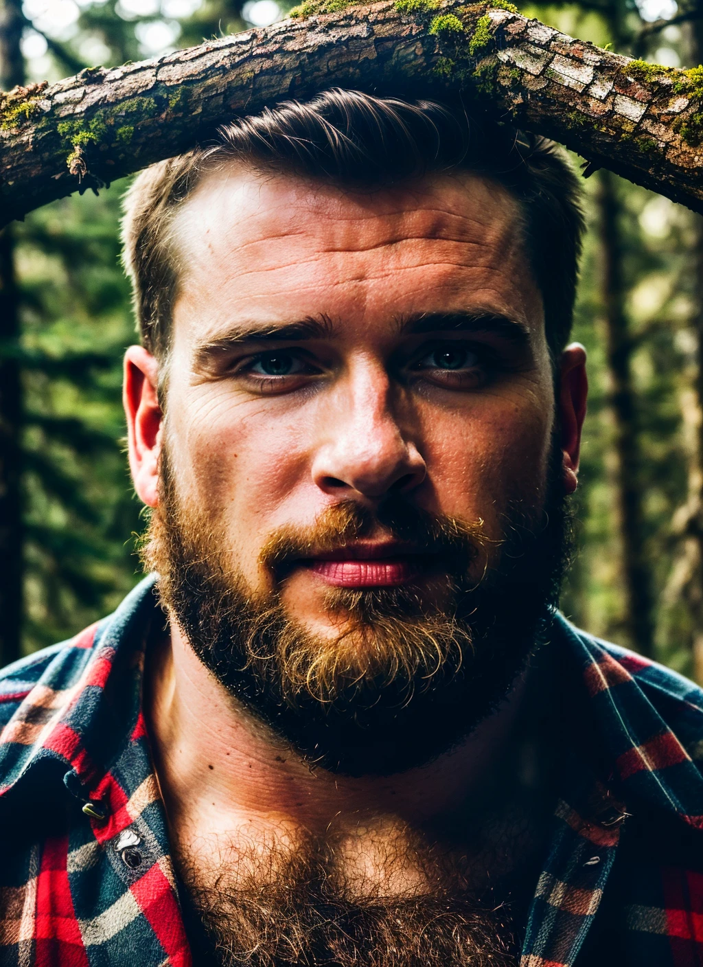 close up portrait photo of 25 years  sks person, natural lighting <lora:skin_slider_v2_1_FACE:0.3> <lora:add_detail:0.7>,  epiCPhoto,<lora:locon_tomwelling_v1_from_v1_64_32:1>man, rugged outdoors style, digital painting of a bold lumberjack chopping wood in a dense forest, majestic mountain backdrop, bearded axe-wielding man, 4k resolution, detailed natural surroundings, determined gaze and eyes, (wilderness eyes) <lora:epiNoiseoffset_v2:1>, Wilderness Art created on a Wacom Intuos Pro of a [Brave:1.3] Strong (lumberjack) in a [Powerful Pose:1.4], Natural Lighting. Eisner Award Winner, Horizontal image, (Weathered Features), (Wilderness Eyes), Earthy Tones, Art by [Marc Simonetti], Wood Splinters, (Intricate), ((mountain backdrop))