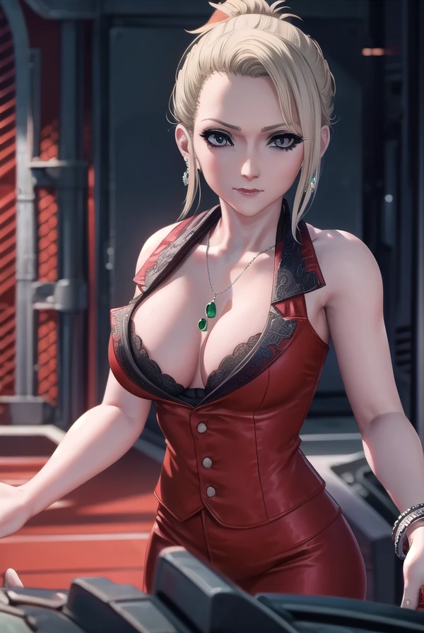 ffscarlet, <lora:ff scarlet-lora-nochekaiser:1>,
scarlet, blonde hair, (grey eyes:1.5), short hair, folded ponytail,
BREAK dress, cleavage, jewelry, earrings, necklace, nail polish, bracelet, red dress, ring, bare shoulders, collarbone,
BREAK indoors,
BREAK looking at viewer, dynamic pose,
BREAK <lyco:GoodHands-beta2:1>, (masterpiece:1.2), best quality, high resolution, unity 8k wallpaper, (illustration:0.8), (beautiful detailed eyes:1.6), extremely detailed face, perfect lighting, extremely detailed CG, (perfect hands, perfect anatomy),