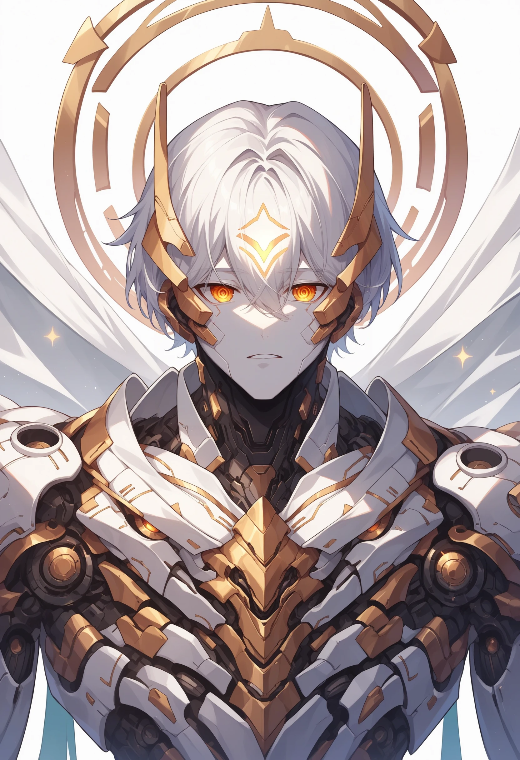 score_9, score_8_up, source_anime,<lora:wrenchsmechsxl-000010:1>,wrenchsmechs, male,white hair, mechanical legs, white skin, white background, mechanical eyes, glowing markings, halo,