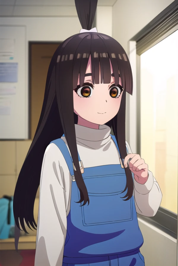 raihauesugi, <lora:raiha uesugi s2-lora-nochekaiser:1>, 
raiha uesugi, long hair, bangs, black hair, (brown eyes:1.5), ponytail, blunt bangs, smile,
BREAK shirt, white shirt, pants, overalls,
BREAK indoors, classroom,
BREAK looking at viewer, (cowboy shot:1.5),
BREAK <lyco:GoodHands-beta2:1>, (masterpiece:1.2), best quality, high resolution, unity 8k wallpaper, (illustration:0.8), (beautiful detailed eyes:1.6), extremely detailed face, perfect lighting, extremely detailed CG, (perfect hands, perfect anatomy),