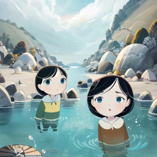 Song of the Sea, a cartoon scene with a brother and sister, Saoirse, <lora:SOTS_version_2-000003:1>