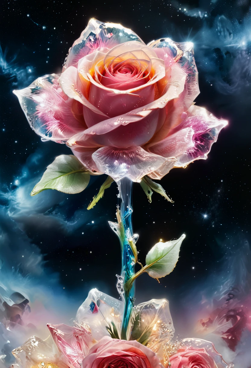 Masterpiece art of A crystal rose in space