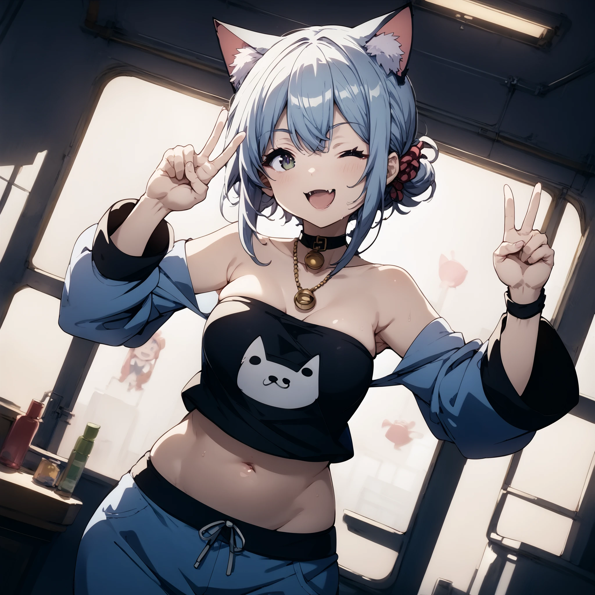 score_9,score_8_up,score_7_up,
BREAK
1girl,
cat_ears,
peace_sign,
tube_top,
indoors,