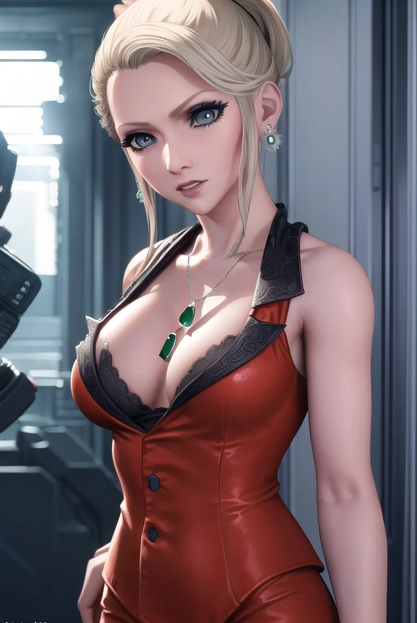 ffscarlet, <lora:ff scarlet-lora-nochekaiser:1>,
scarlet, blonde hair, (grey eyes:1.5), short hair, folded ponytail,
BREAK dress, cleavage, jewelry, earrings, necklace, nail polish, bracelet, red dress, ring, bare shoulders, collarbone,
BREAK indoors,
BREAK looking at viewer, dynamic pose,
BREAK <lyco:GoodHands-beta2:1>, (masterpiece:1.2), best quality, high resolution, unity 8k wallpaper, (illustration:0.8), (beautiful detailed eyes:1.6), extremely detailed face, perfect lighting, extremely detailed CG, (perfect hands, perfect anatomy),