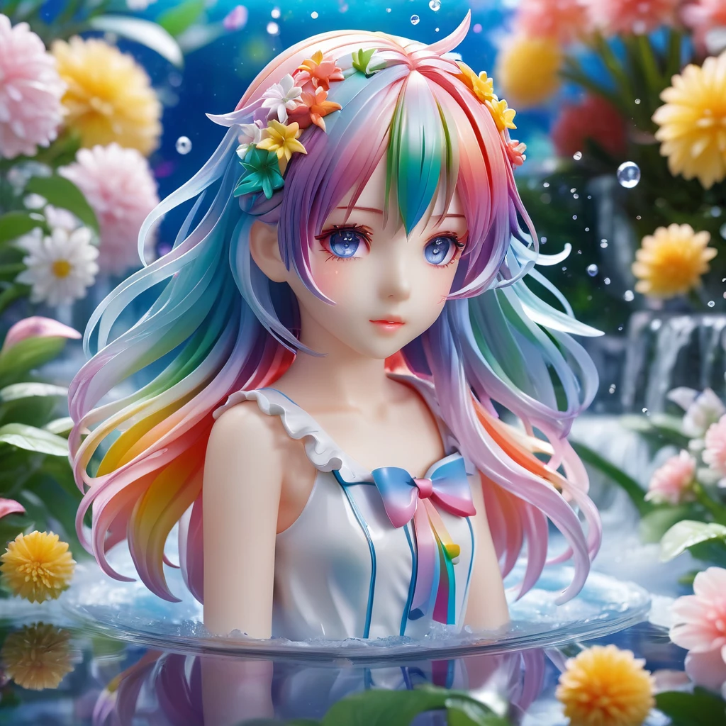 <lora:PVC:1>ï¼PVC figure,rendering,closed-up,
8k Wallpaper,grand,(((masterpiece))), (((best quality))), ((ultra-detailed)), (illustration), ((an extremely delicate and beautiful)),dynamic angle,rainbow hair,detailed cute anime face,((little girl)),(((masterpiece))),an extremely delicate and beautiful girl,flower,cry,water,flowers tire,