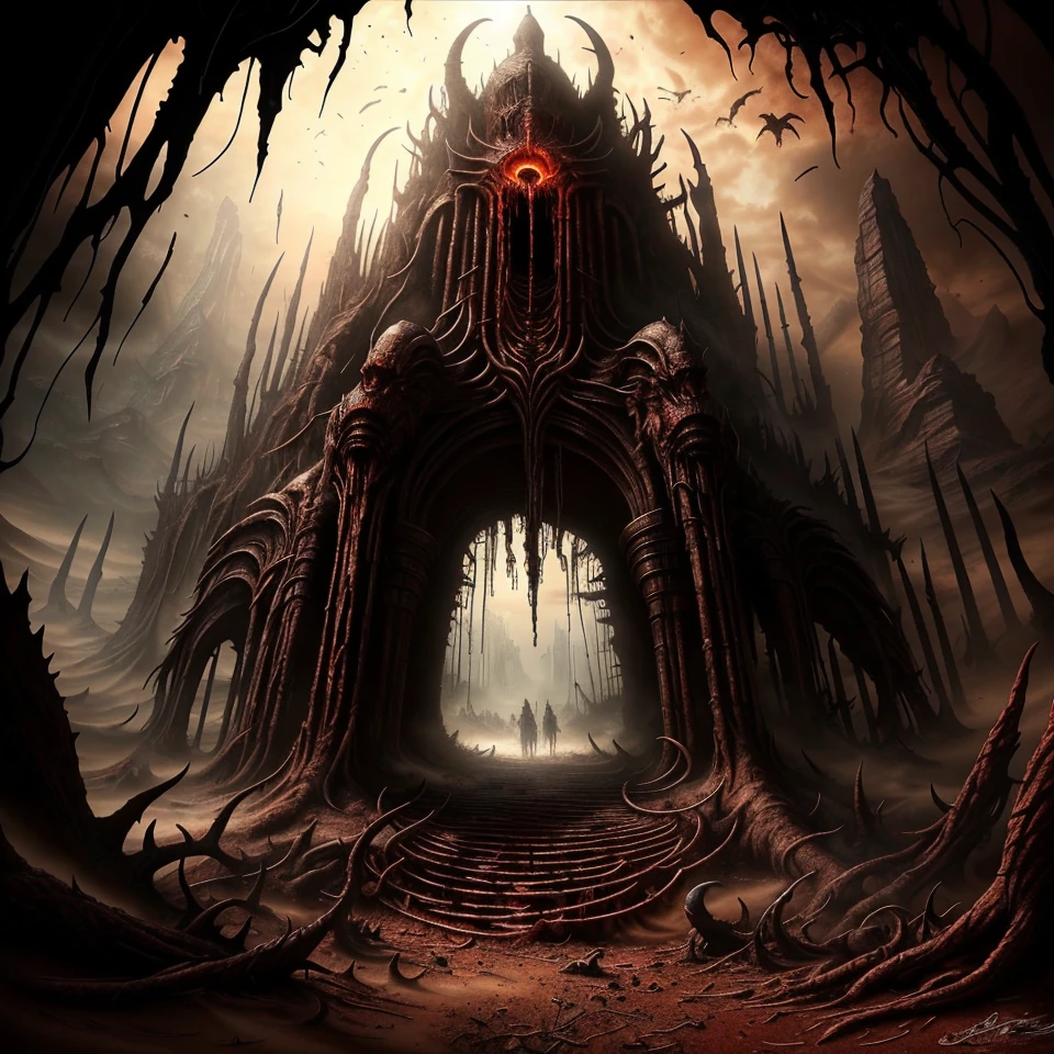 (masterpiece:1.2), (best quality,:1.2), 8k, HDR, ultra detailed, ((photorealistic)), professional light, cinematic lighting,ambient lighting,<lora:detail_slider_v4:2>, OverallDetail, (DarkFantasy:0.2), a sinister entrance to an abandoned temple of an evil god in the desert, red sand, Stygia, <lora:Stygia-10:1>, epiCPhoto