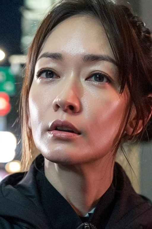 Best quality,masterpiece,ultra high res,(photorealistic:1.2),1girl,in the dark,deep shadow,low key,(photorealistic:1.2),taipei street alley,dynamic pose,face closeup,<lora:ada_pan:0.9>,