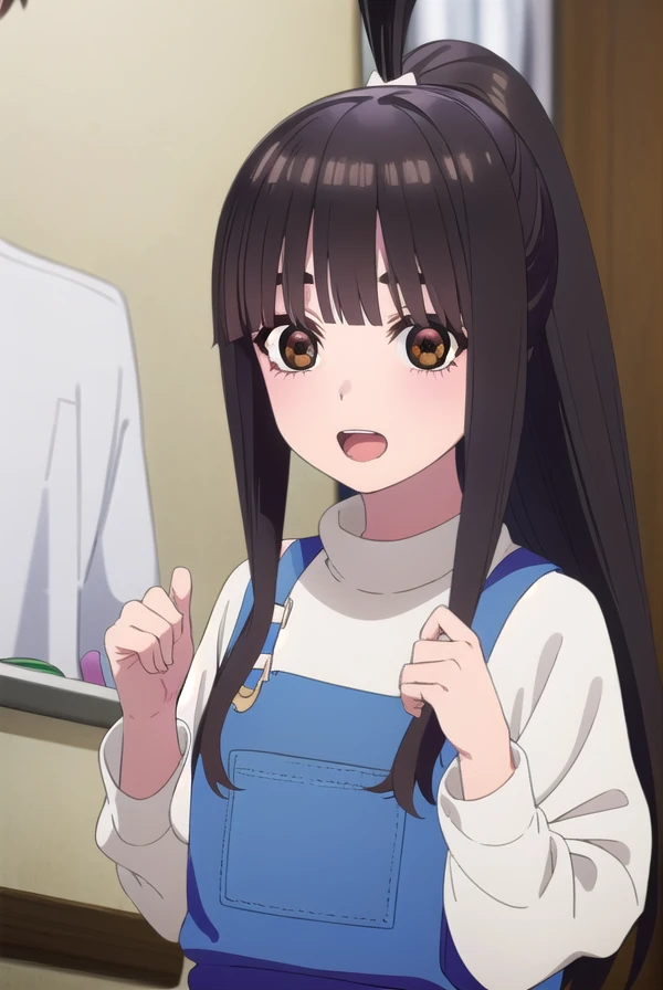 raihauesugi, <lora:raiha uesugi s2-lora-nochekaiser:1>, 
raiha uesugi, long hair, bangs, black hair, (brown eyes:1.5), ponytail, blunt bangs, smile, open mouth,
BREAK shirt, white shirt, pants, overalls,
BREAK indoors, classroom,
BREAK looking at viewer, (cowboy shot:1.5),
BREAK <lyco:GoodHands-beta2:1>, (masterpiece:1.2), best quality, high resolution, unity 8k wallpaper, (illustration:0.8), (beautiful detailed eyes:1.6), extremely detailed face, perfect lighting, extremely detailed CG, (perfect hands, perfect anatomy),