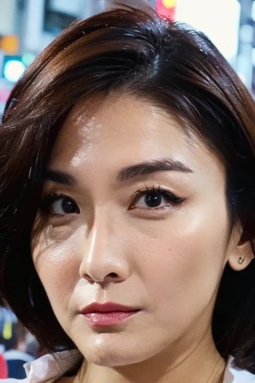 Best quality,masterpiece,ultra high res,(photorealistic:1.2),1girl,in the dark,deep shadow,low key,(photorealistic:1.2),taipei street alley,dynamic pose,face closeup,makeup,lipstick,25 years old,<lora:amigo_chiang:1>,