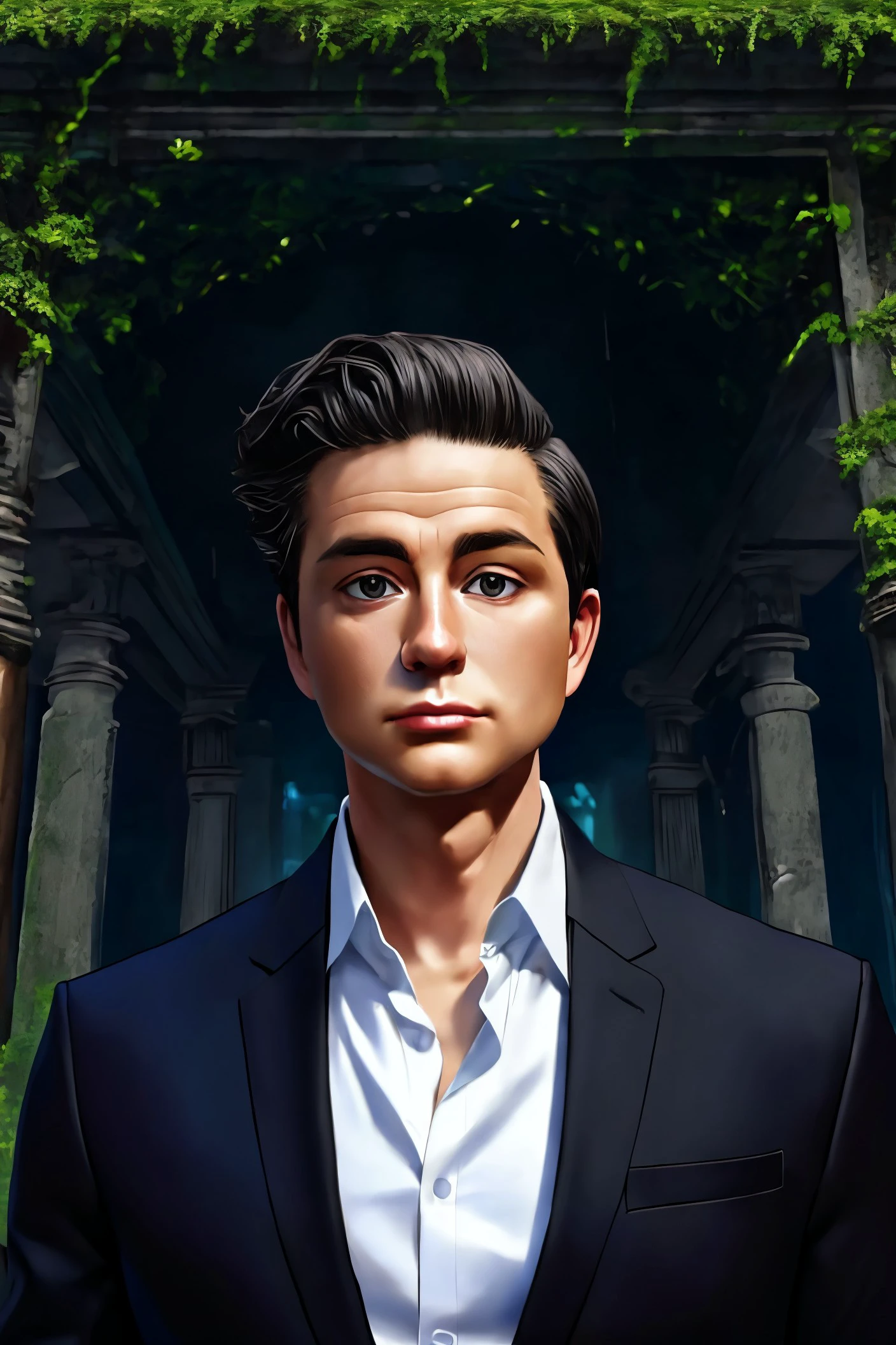 Pierre Poilievre face young and handsome, , male focus, black hair, shirt, formal, suit, collared shirt, white shirt, jacket
Ancient temple and overgrown with ivy,
[(colorful explosion psychedelic paint colors:1.21)::1],
[cartoon, vector art, anime :realistic, real life, hyper realistic:0.30],
best quality, masterpiece, HDR, professional, studio quality, highres,
<lora:Pierre_Poilievre_v2:1>