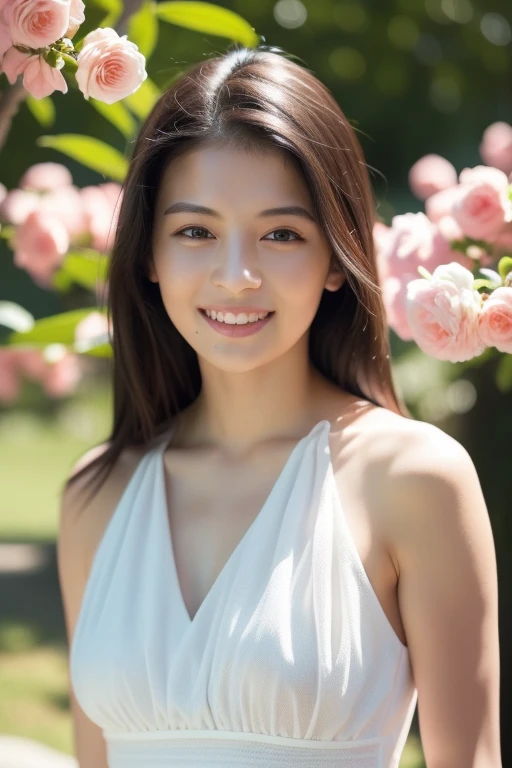 1girl,(RAW photo, best quality), (realistic, photo-realistic:1.4), masterpiece, an extremely delicate and beautiful, extremely detailed, 2k wallpaper, Amazing, finely detail, extremely detailed CG unity 8k wallpaper, ultra-detailed, highres, soft light, beautiful detailed girl, extremely detailed eyes and face, beautiful detailed nose, beautiful detailed eyes,cinematic lighting,perfect anatomy,slender body,smiling
wearing a white collared long dress,full body
at a flower park,sakura flowers,flower garden,
<lora:deguchinatsuki_lora:0.7>