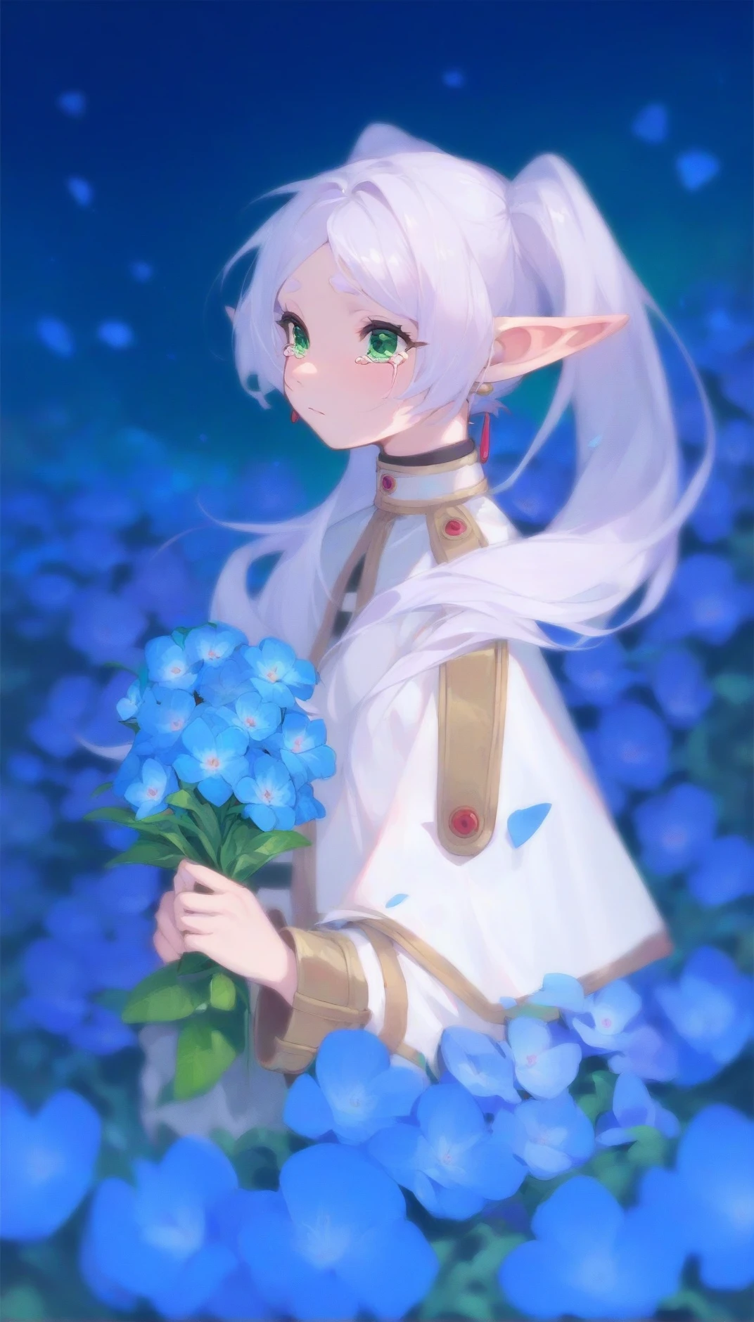 score_9, score_8_up, score_7_up, score_6_up, source anime,
nereirfpnxl, frieren, flower, pointy ears, blue flower, tears, green eyes, holding flower, holding, elf, long hair, bouquet, twintails, from side
<lora:frieren_nereirfpnxl_pony:1>