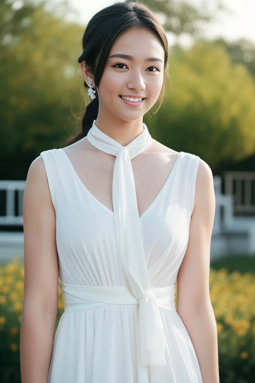 1girl,(RAW photo, best quality), (realistic, photo-realistic:1.4), masterpiece, an extremely delicate and beautiful, extremely detailed, 2k wallpaper, Amazing, finely detail, extremely detailed CG unity 8k wallpaper, ultra-detailed, highres, soft light, beautiful detailed girl, extremely detailed eyes and face, beautiful detailed nose, beautiful detailed eyes,cinematic lighting,perfect anatomy,slender body,smiling
wearing a white collared long dress,(collar,ribbon),(full body)
at a flower park,sakura flowers,flower garden,standing
<lora:kimurafumino_lora:0.8>