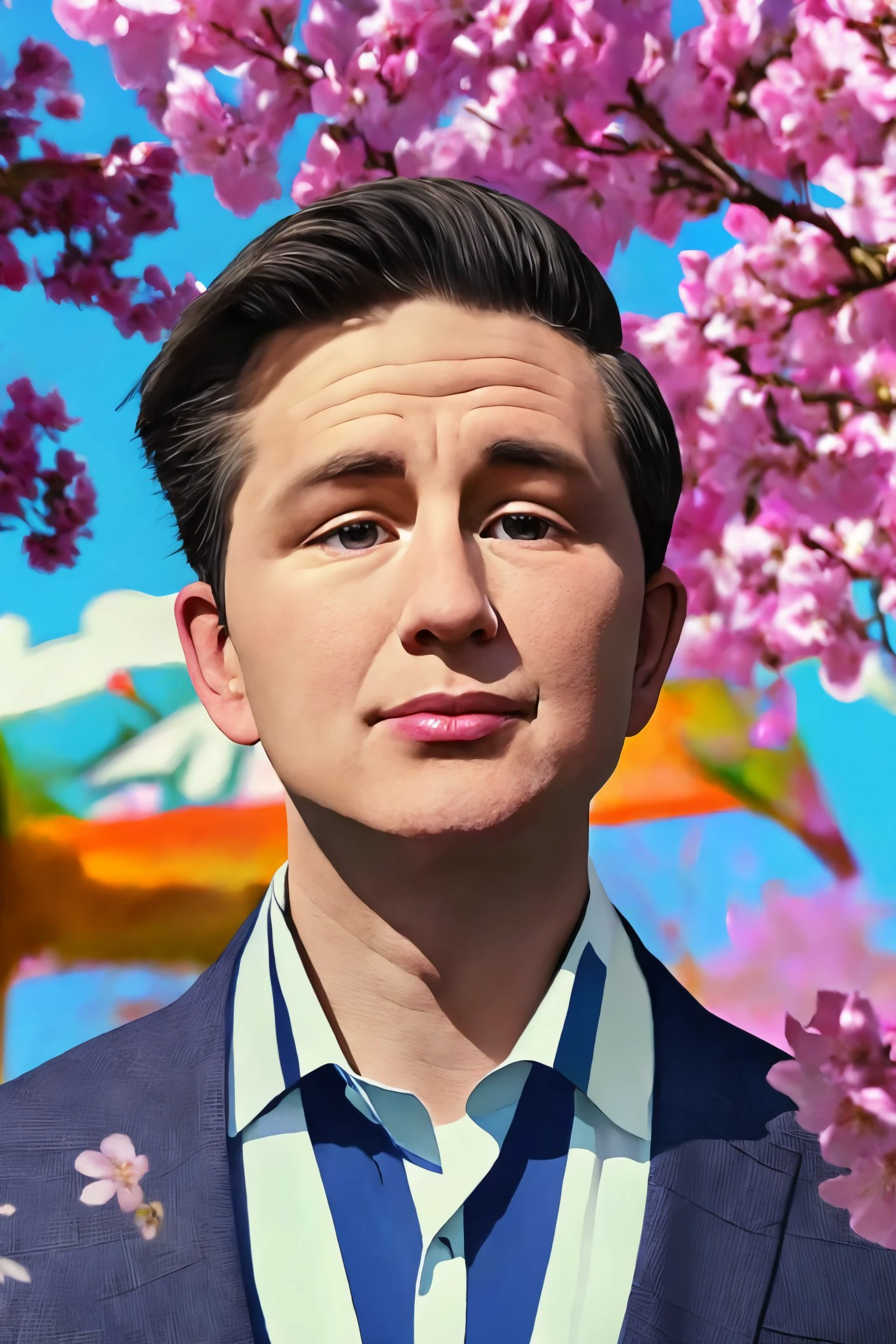 Pierre Poilievre face young and handsome, , male focus, black hair, shirt, formal, suit, collared shirt, white shirt, jacket
Cherry blossom park and spring day,
[(colorful explosion psychedelic paint colors:1.21)::6],
[cartoon, vector art, anime :realistic, real life, hyper realistic:0.25],
best quality, masterpiece, HDR, professional, studio quality, highres,
<lora:Pierre_Poilievre_v2:1>