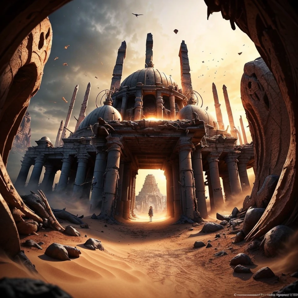 (masterpiece:1.2), (best quality,:1.2), 8k, HDR, ultra detailed, ((photorealistic)), professional light, cinematic lighting,ambient lighting,<lora:detail_slider_v4:2>, OverallDetail, a sinister entrance to an abandoned temple of an evil god in the desert, red sand, Stygia, <lora:Stygia-10:1>, epiCPhoto