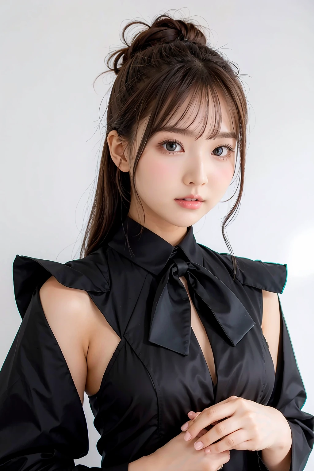 1girl, black random formal attire, white background, <lora:YuaMikami_Jav-02:1>
