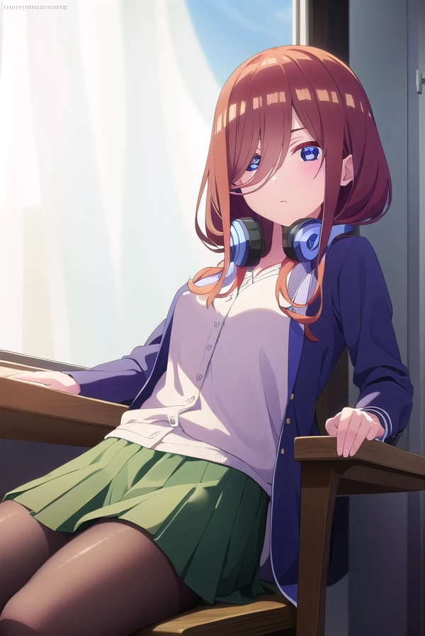 mikunakano, <lora:miku nakano s2-lora-nochekaiser:1>,
miku nakano, long hair, bangs, blue eyes, brown hair, shirt, hair between eyes, headphones, cardigan, headphones around neck,
BREAK skirt, shirt, long sleeves, white shirt, pantyhose, pleated skirt, black pantyhose, cardigan, green skirt, blue cardigan,
BREAK indoors, classroom,
BREAK looking at viewer,
BREAK <lyco:GoodHands-beta2:1>, (masterpiece:1.2), best quality, high resolution, unity 8k wallpaper, (illustration:0.8), (beautiful detailed eyes:1.6), extremely detailed face, perfect lighting, extremely detailed CG, (perfect hands, perfect anatomy),