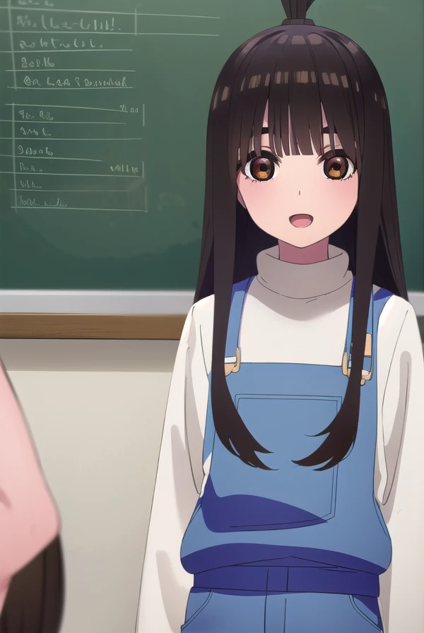 raihauesugi, <lora:raiha uesugi s2-lora-nochekaiser:1>, 
raiha uesugi, long hair, bangs, black hair, (brown eyes:1.5), ponytail, blunt bangs, smile, open mouth,
BREAK shirt, white shirt, pants, overalls,
BREAK indoors, classroom,
BREAK looking at viewer, (cowboy shot:1.5),
BREAK <lyco:GoodHands-beta2:1>, (masterpiece:1.2), best quality, high resolution, unity 8k wallpaper, (illustration:0.8), (beautiful detailed eyes:1.6), extremely detailed face, perfect lighting, extremely detailed CG, (perfect hands, perfect anatomy),