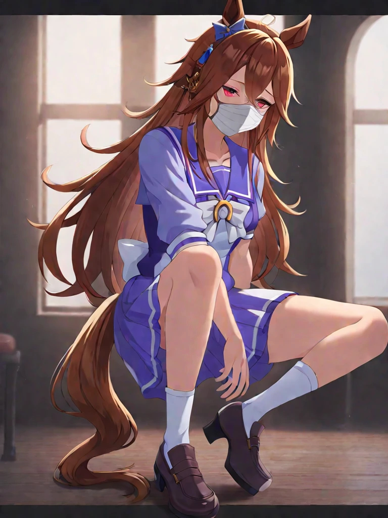 masked_sankanba,(umamusume),horse tail,horse ears,perfect anatomy,illustration,an extremelydelicate and beautiful,masterpiece,newest,photo_(medium),absurdres,realistic,reality,best quality,colorful,long hair,<lora:masked_sankanba-XL_v002:0.8>,
tracen school uniform,winter uniform,sailor collar,horseshoe ornament,loafers,
<lora:UmaDiffusionXL:0.8>
